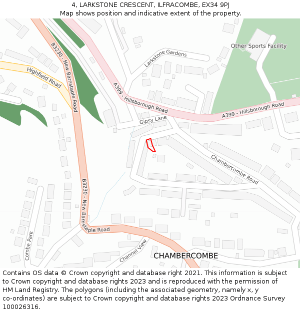 4, LARKSTONE CRESCENT, ILFRACOMBE, EX34 9PJ: Location map and indicative extent of plot