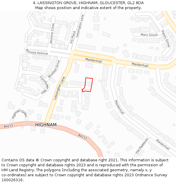 4, LASSINGTON GROVE, HIGHNAM, GLOUCESTER, GL2 8DA: Location map and indicative extent of plot