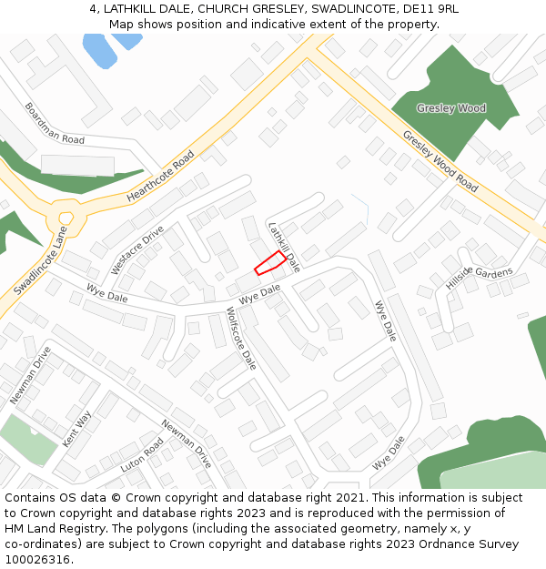 4, LATHKILL DALE, CHURCH GRESLEY, SWADLINCOTE, DE11 9RL: Location map and indicative extent of plot