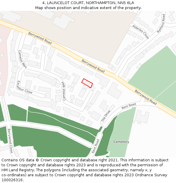 4, LAUNCELOT COURT, NORTHAMPTON, NN5 6LA: Location map and indicative extent of plot