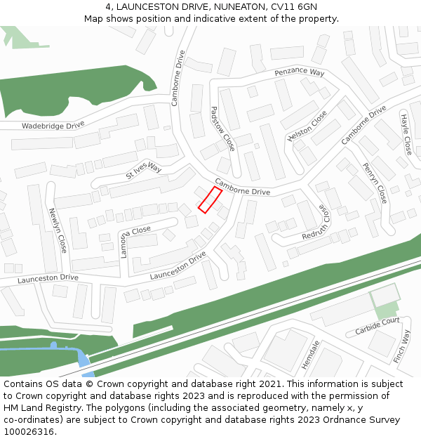 4, LAUNCESTON DRIVE, NUNEATON, CV11 6GN: Location map and indicative extent of plot