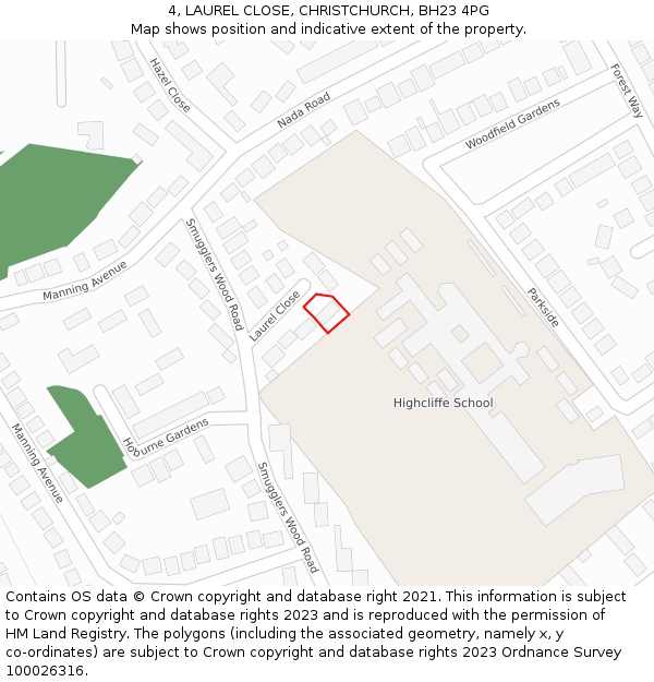 4, LAUREL CLOSE, CHRISTCHURCH, BH23 4PG: Location map and indicative extent of plot