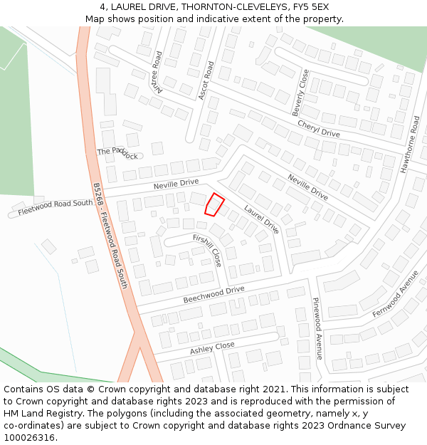 4, LAUREL DRIVE, THORNTON-CLEVELEYS, FY5 5EX: Location map and indicative extent of plot