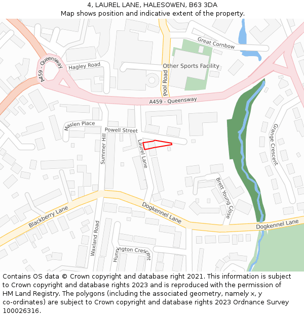 4, LAUREL LANE, HALESOWEN, B63 3DA: Location map and indicative extent of plot