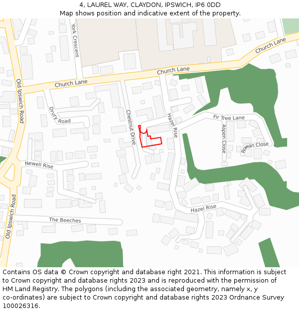 4, LAUREL WAY, CLAYDON, IPSWICH, IP6 0DD: Location map and indicative extent of plot