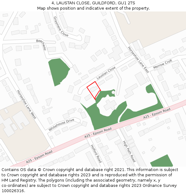 4, LAUSTAN CLOSE, GUILDFORD, GU1 2TS: Location map and indicative extent of plot