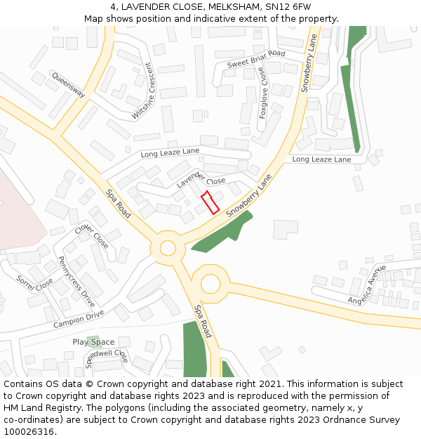 4, LAVENDER CLOSE, MELKSHAM, SN12 6FW: Location map and indicative extent of plot