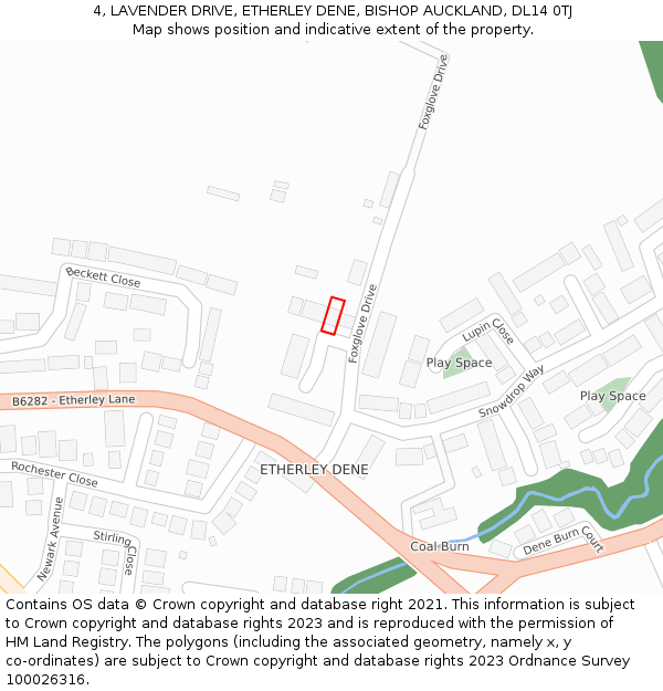 4, LAVENDER DRIVE, ETHERLEY DENE, BISHOP AUCKLAND, DL14 0TJ: Location map and indicative extent of plot