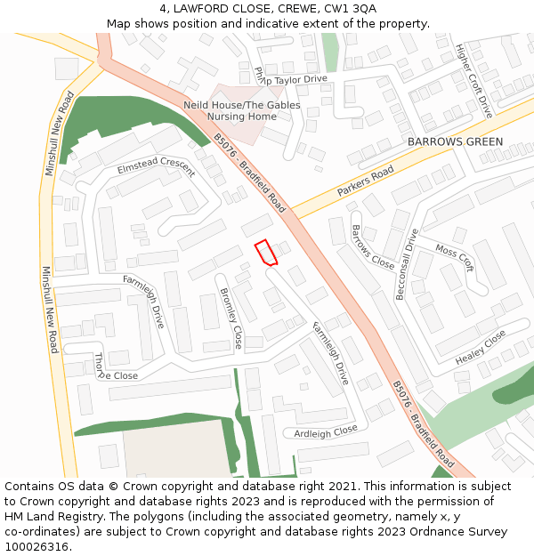 4, LAWFORD CLOSE, CREWE, CW1 3QA: Location map and indicative extent of plot