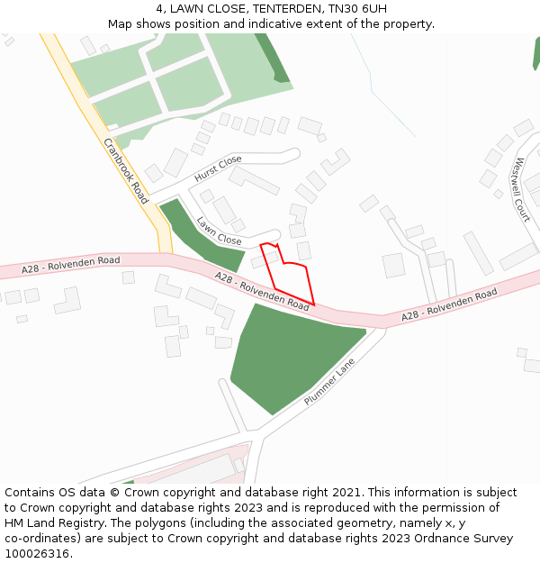 4, LAWN CLOSE, TENTERDEN, TN30 6UH: Location map and indicative extent of plot