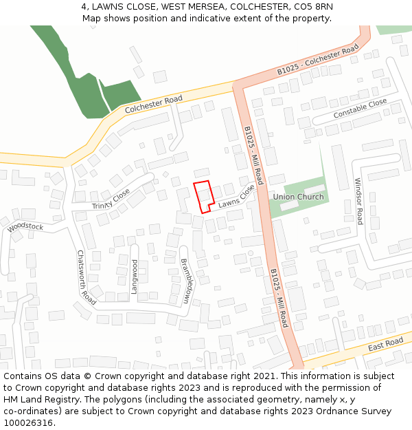 4, LAWNS CLOSE, WEST MERSEA, COLCHESTER, CO5 8RN: Location map and indicative extent of plot