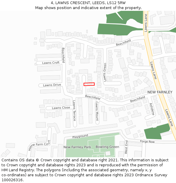 4, LAWNS CRESCENT, LEEDS, LS12 5RW: Location map and indicative extent of plot