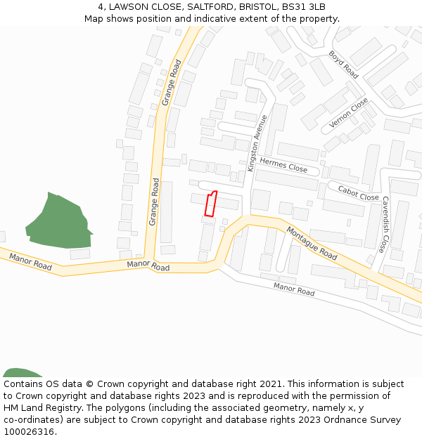 4, LAWSON CLOSE, SALTFORD, BRISTOL, BS31 3LB: Location map and indicative extent of plot