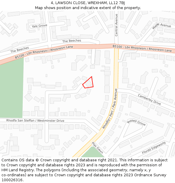 4, LAWSON CLOSE, WREXHAM, LL12 7BJ: Location map and indicative extent of plot