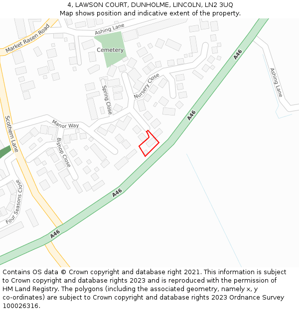 4, LAWSON COURT, DUNHOLME, LINCOLN, LN2 3UQ: Location map and indicative extent of plot