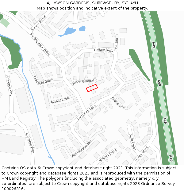 4, LAWSON GARDENS, SHREWSBURY, SY1 4YH: Location map and indicative extent of plot