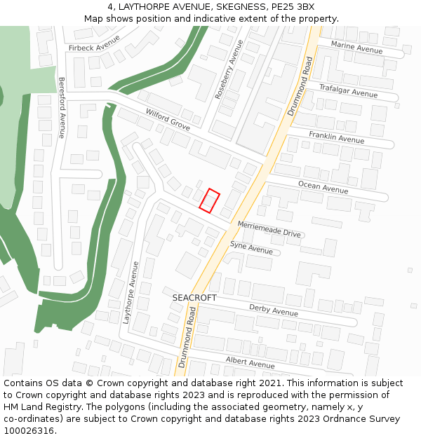 4, LAYTHORPE AVENUE, SKEGNESS, PE25 3BX: Location map and indicative extent of plot