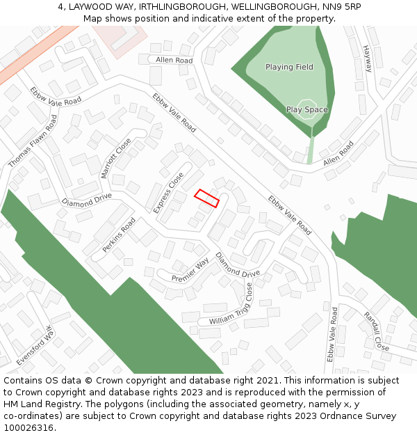 4, LAYWOOD WAY, IRTHLINGBOROUGH, WELLINGBOROUGH, NN9 5RP: Location map and indicative extent of plot