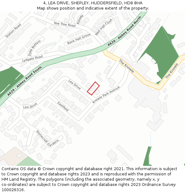 4, LEA DRIVE, SHEPLEY, HUDDERSFIELD, HD8 8HA: Location map and indicative extent of plot