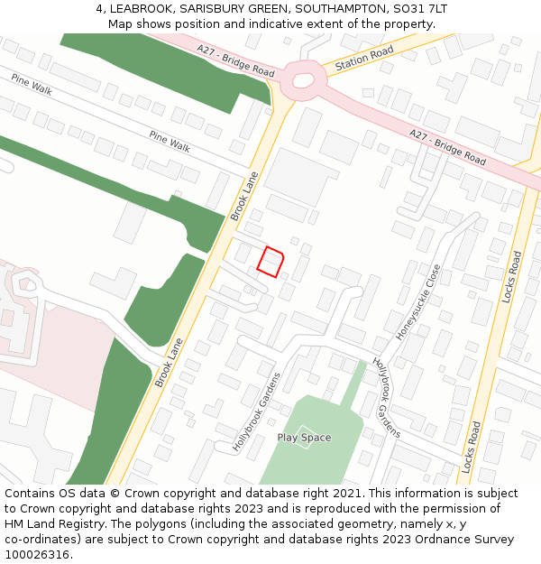 4, LEABROOK, SARISBURY GREEN, SOUTHAMPTON, SO31 7LT: Location map and indicative extent of plot