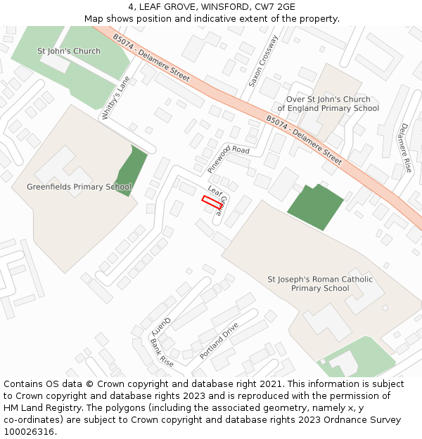 4, LEAF GROVE, WINSFORD, CW7 2GE: Location map and indicative extent of plot