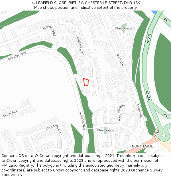 4, LEAFIELD CLOSE, BIRTLEY, CHESTER LE STREET, DH3 1RX: Location map and indicative extent of plot