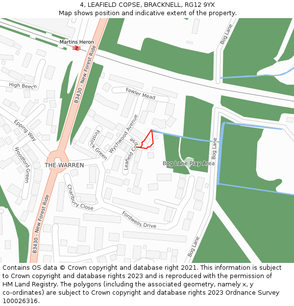 4, LEAFIELD COPSE, BRACKNELL, RG12 9YX: Location map and indicative extent of plot