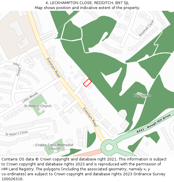 4, LECKHAMPTON CLOSE, REDDITCH, B97 5JL: Location map and indicative extent of plot