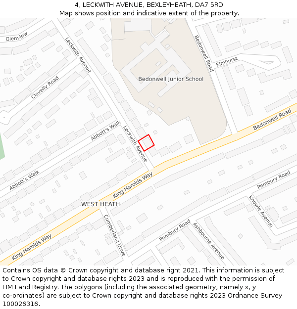 4, LECKWITH AVENUE, BEXLEYHEATH, DA7 5RD: Location map and indicative extent of plot