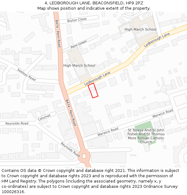 4, LEDBOROUGH LANE, BEACONSFIELD, HP9 2PZ: Location map and indicative extent of plot