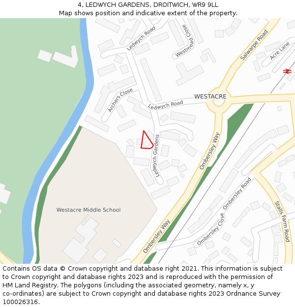 4, LEDWYCH GARDENS, DROITWICH, WR9 9LL: Location map and indicative extent of plot