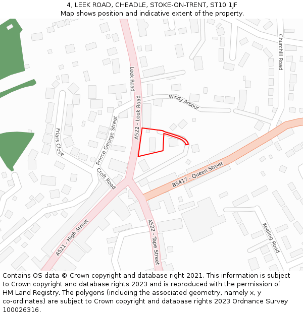 4, LEEK ROAD, CHEADLE, STOKE-ON-TRENT, ST10 1JF: Location map and indicative extent of plot