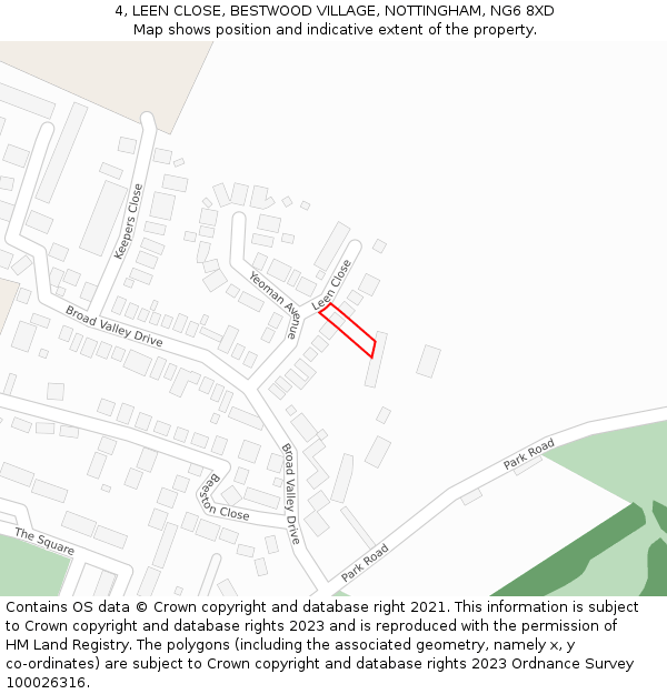 4, LEEN CLOSE, BESTWOOD VILLAGE, NOTTINGHAM, NG6 8XD: Location map and indicative extent of plot