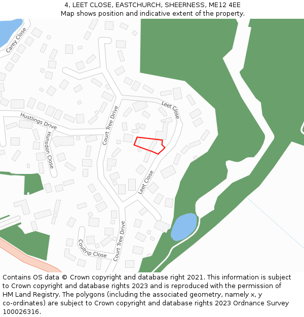 4, LEET CLOSE, EASTCHURCH, SHEERNESS, ME12 4EE: Location map and indicative extent of plot