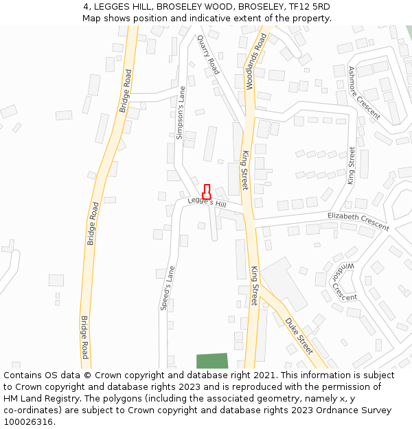 4, LEGGES HILL, BROSELEY WOOD, BROSELEY, TF12 5RD: Location map and indicative extent of plot