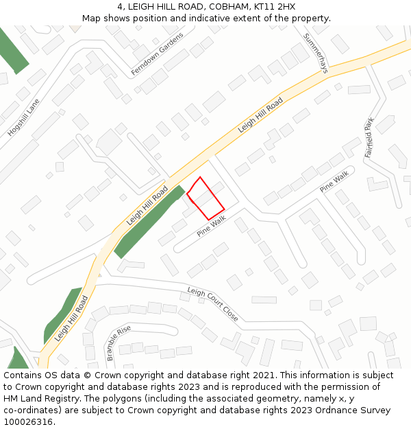 4, LEIGH HILL ROAD, COBHAM, KT11 2HX: Location map and indicative extent of plot