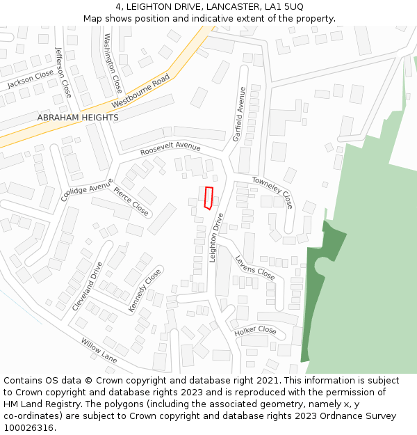 4, LEIGHTON DRIVE, LANCASTER, LA1 5UQ: Location map and indicative extent of plot