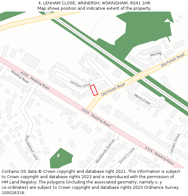 4, LENHAM CLOSE, WINNERSH, WOKINGHAM, RG41 1HR: Location map and indicative extent of plot