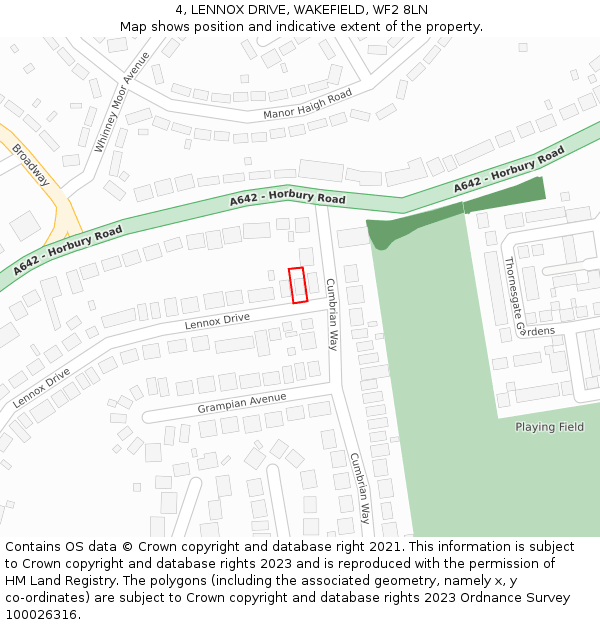 4, LENNOX DRIVE, WAKEFIELD, WF2 8LN: Location map and indicative extent of plot