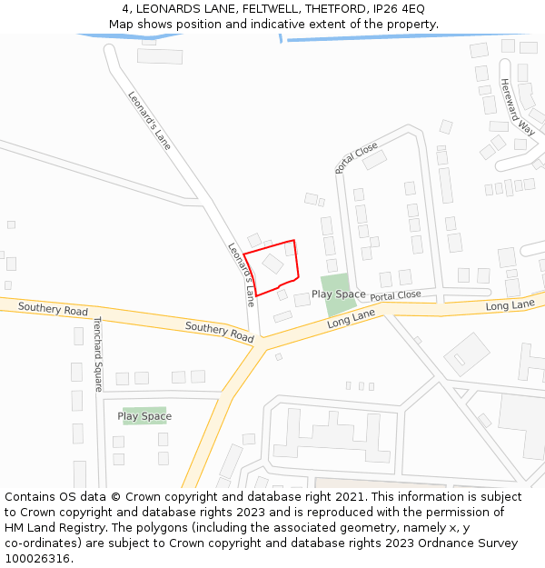 4, LEONARDS LANE, FELTWELL, THETFORD, IP26 4EQ: Location map and indicative extent of plot