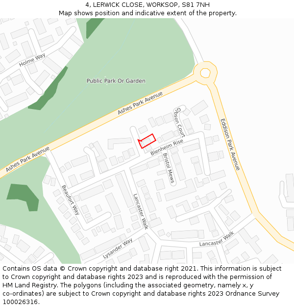 4, LERWICK CLOSE, WORKSOP, S81 7NH: Location map and indicative extent of plot