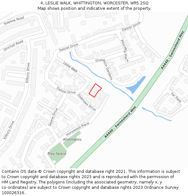 4, LESLIE WALK, WHITTINGTON, WORCESTER, WR5 2SQ: Location map and indicative extent of plot