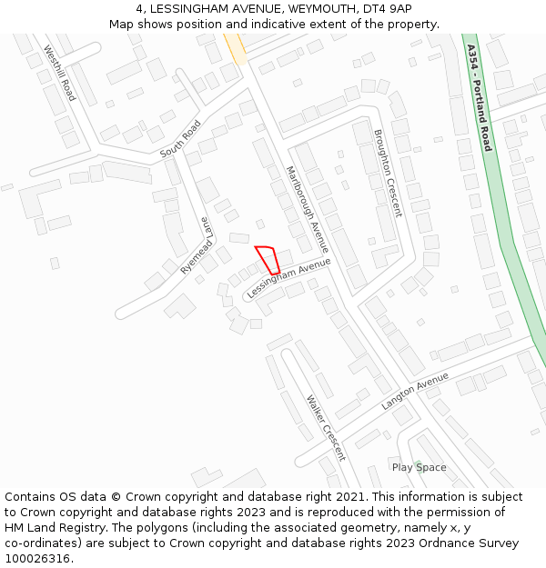 4, LESSINGHAM AVENUE, WEYMOUTH, DT4 9AP: Location map and indicative extent of plot