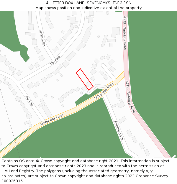 4, LETTER BOX LANE, SEVENOAKS, TN13 1SN: Location map and indicative extent of plot