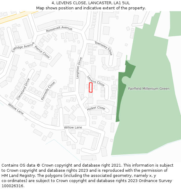 4, LEVENS CLOSE, LANCASTER, LA1 5UL: Location map and indicative extent of plot