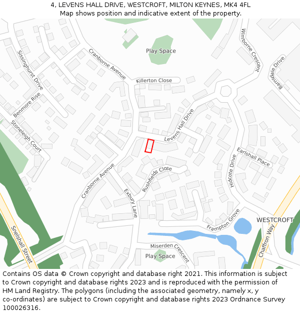 4, LEVENS HALL DRIVE, WESTCROFT, MILTON KEYNES, MK4 4FL: Location map and indicative extent of plot