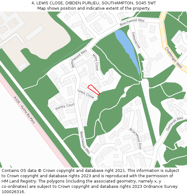 4, LEWIS CLOSE, DIBDEN PURLIEU, SOUTHAMPTON, SO45 5WT: Location map and indicative extent of plot