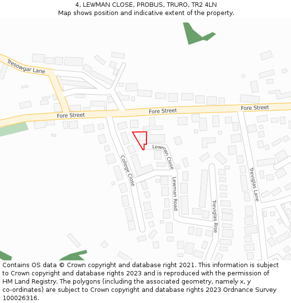 4, LEWMAN CLOSE, PROBUS, TRURO, TR2 4LN: Location map and indicative extent of plot