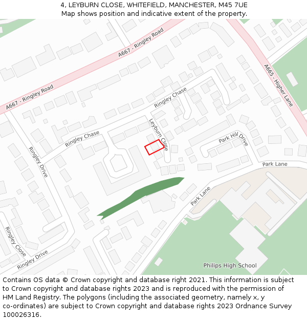 4, LEYBURN CLOSE, WHITEFIELD, MANCHESTER, M45 7UE: Location map and indicative extent of plot