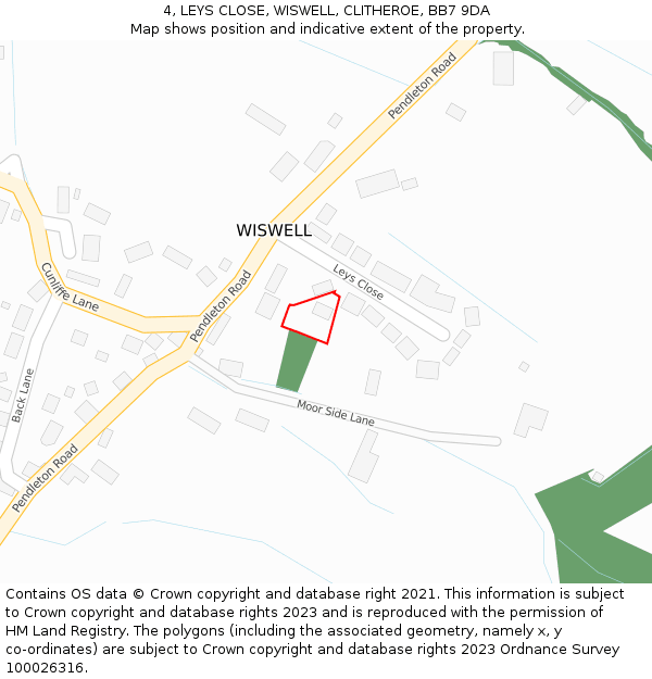 4, LEYS CLOSE, WISWELL, CLITHEROE, BB7 9DA: Location map and indicative extent of plot